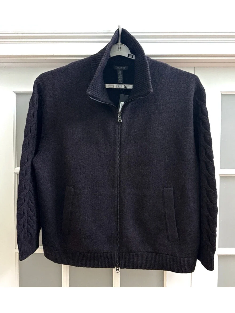 Banana Republic Men's XXL Brown Italian Wool Blend Full Zip Sweater Knit Jacket